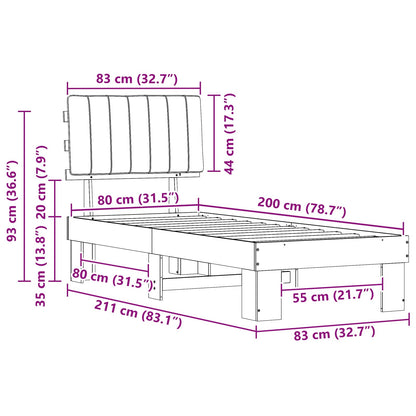 Bedframe met Gevoerd Hoofdgedeelte Lichtgrijs 80 x 200 cm