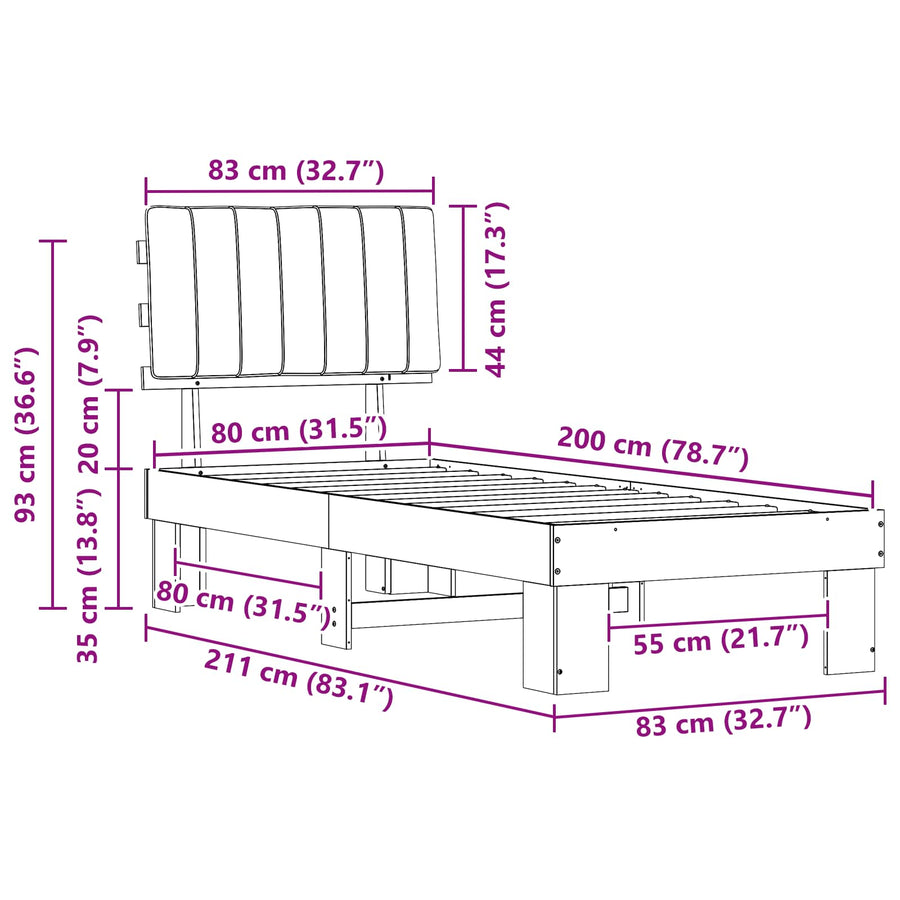 Bedframe met Gevoerd Hoofdgedeelte Zwart 80 x 200 cm