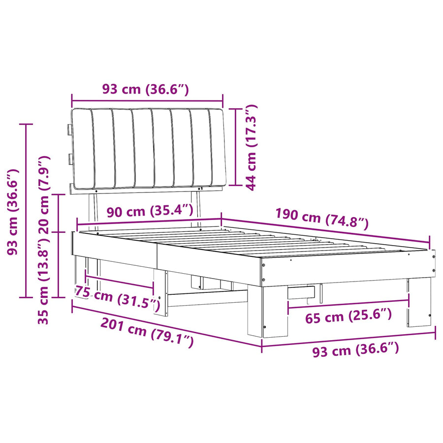 Bedframe met Gevoerd Hoofdgedeelte Donkergrijs 90 x 190 cm