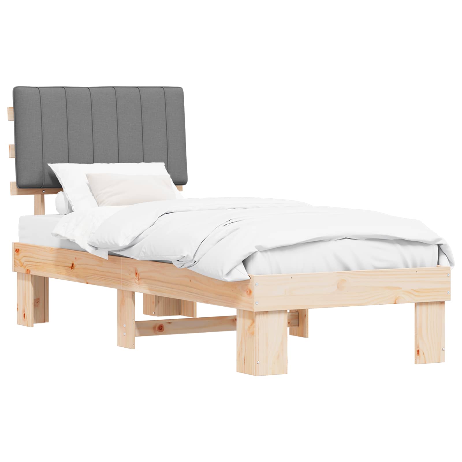 Bedframe met Gevoerd Hoofdgedeelte Lichtgrijs 75 x 190 cm