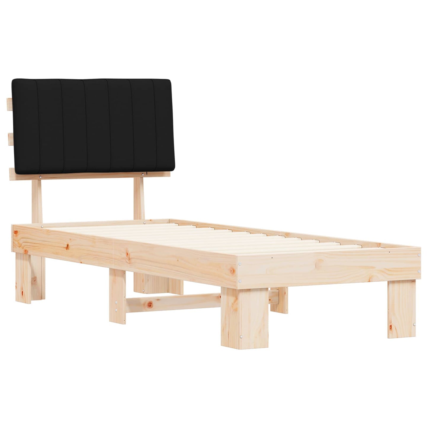 Bedframe met Gevoerd Hoofdgedeelte Zwart 75 x 190 cm
