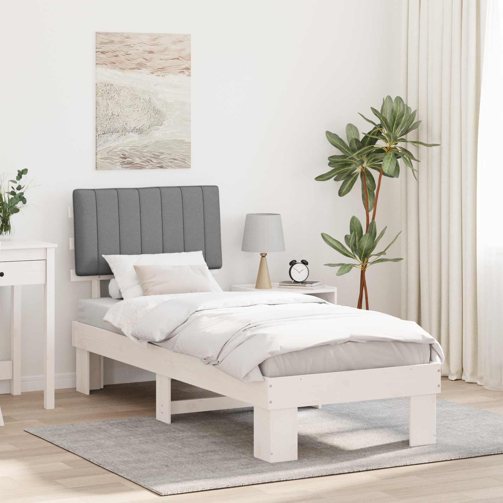 Bedframe met Gevoerd Hoofdgedeelte Lichtgrijs 75 x 190 cm