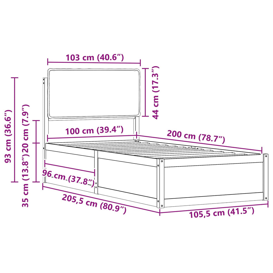 Bedframe met Gevoerd Hoofdgedeelte Donkergrijs 100 x 200 cm