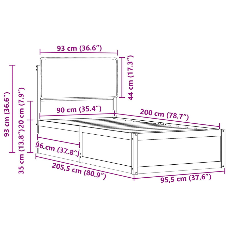 Bedframe met Gevoerd Hoofdgedeelte Zwart 90 x 200 cm