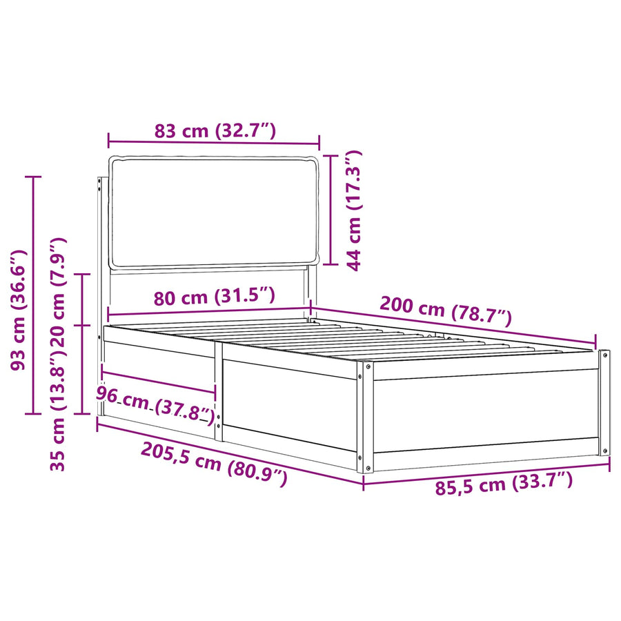 Bedframe met Gevoerd Hoofdgedeelte Lichtgrijs 80 x 200 cm