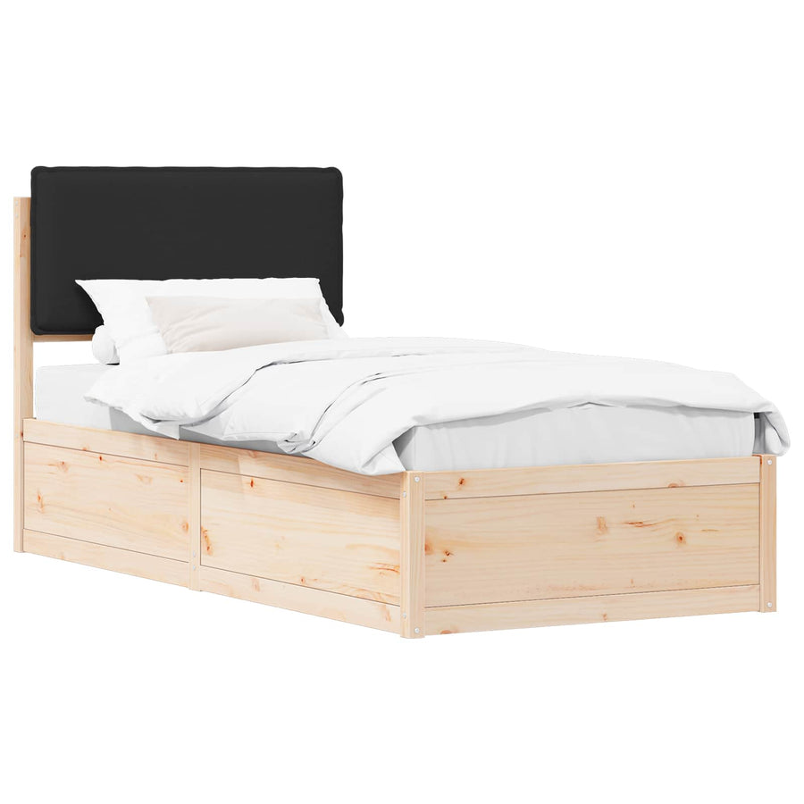 Bedframe met Gevoerd Hoofdgedeelte Zwart 75 x 190 cm