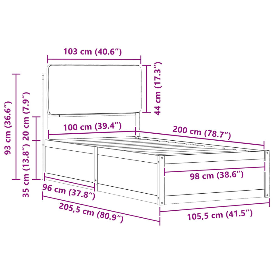 Bedframe met Gevoerd Hoofdgedeelte Donkergrijs 100 x 200 cm