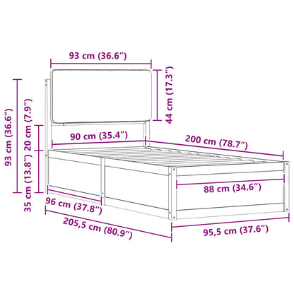 Bedframe met Gevoerd Hoofdgedeelte Donkergrijs 90 x 200 cm