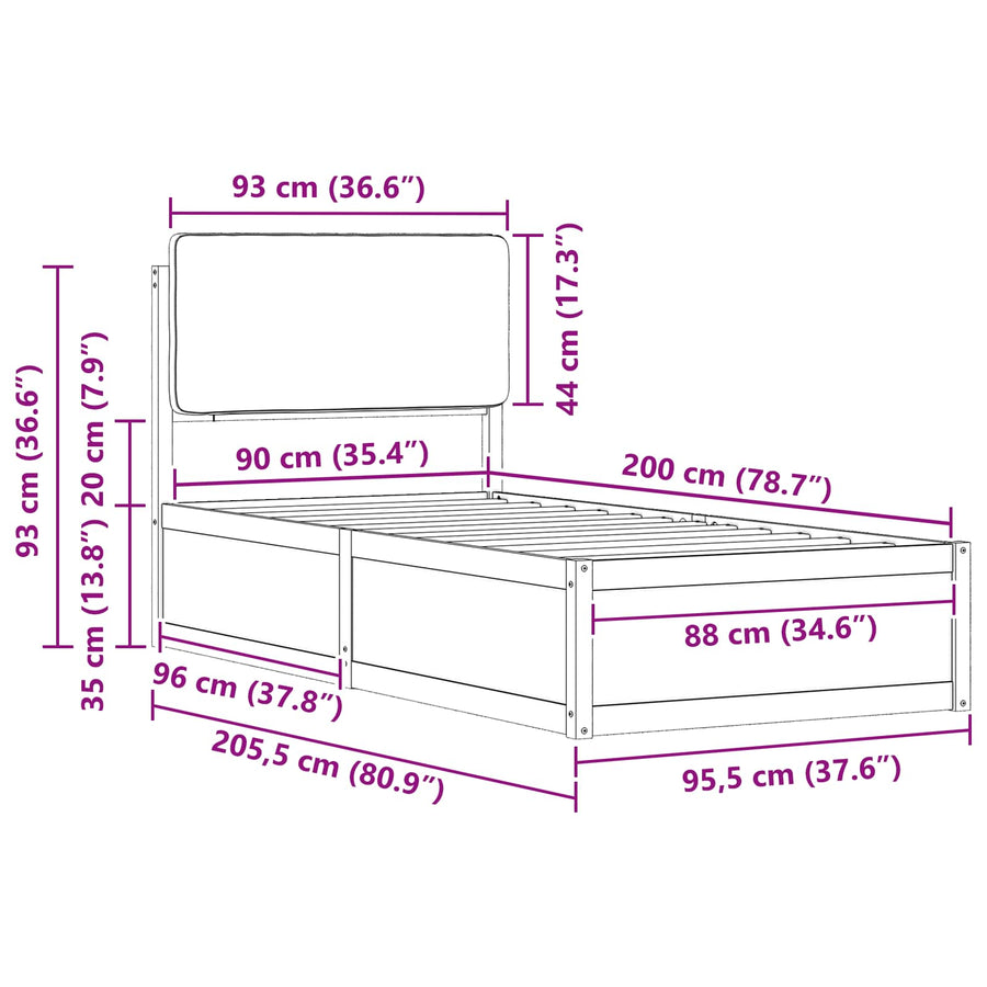 Bedframe met Gevoerd Hoofdgedeelte Zwart 90 x 200 cm
