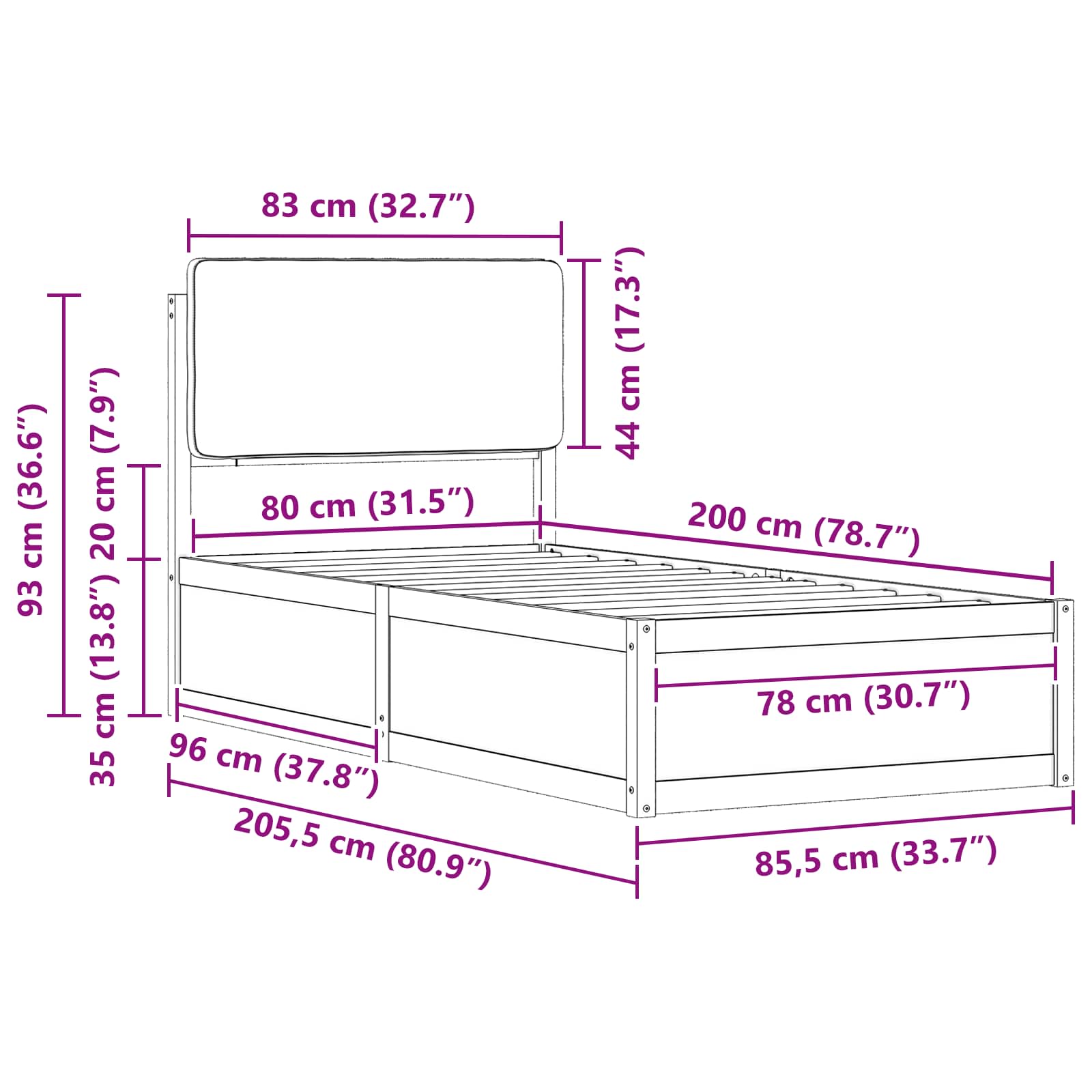 Bedframe met Gevoerd Hoofdgedeelte Taupe 80 x 200 cm