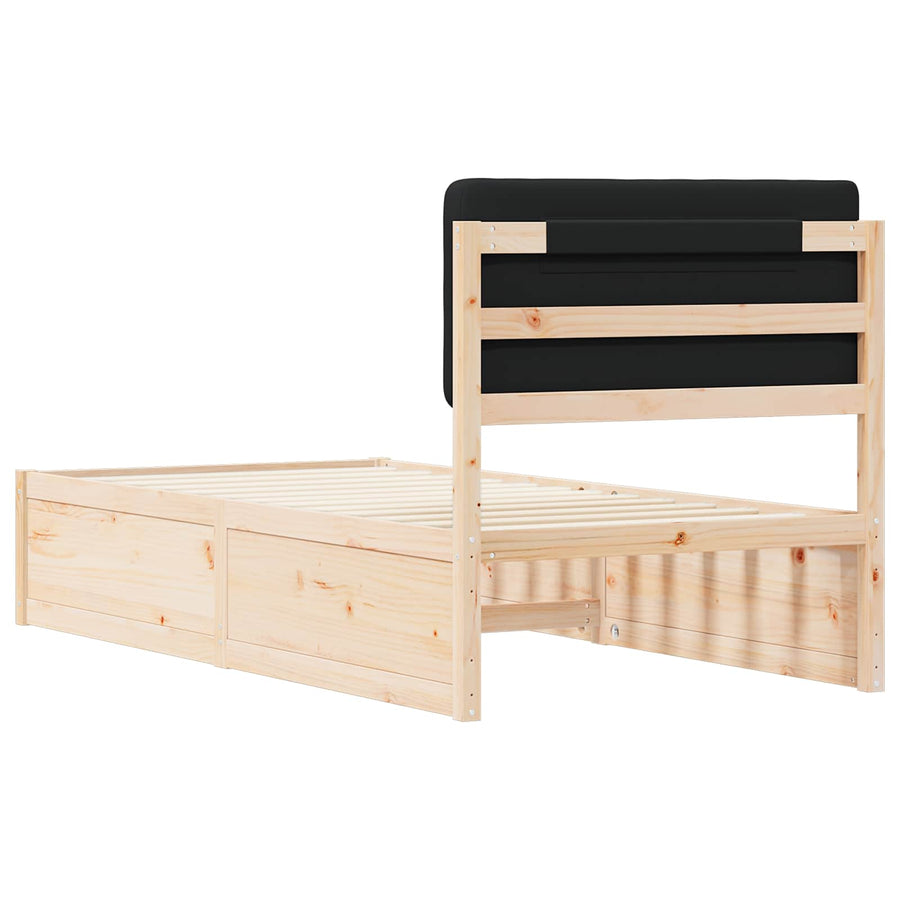 Bedframe met Gevoerd Hoofdgedeelte Zwart 75 x 190 cm