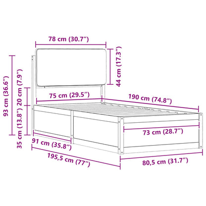 Bedframe met Gevoerd Hoofdgedeelte Taupe 75 x 190 cm