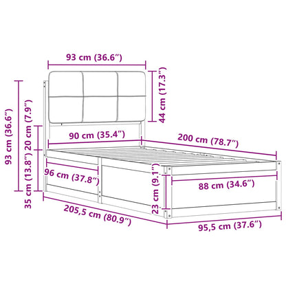 Bedframe met Gevoerd Hoofdgedeelte Lichtgrijs 90 x 200 cm
