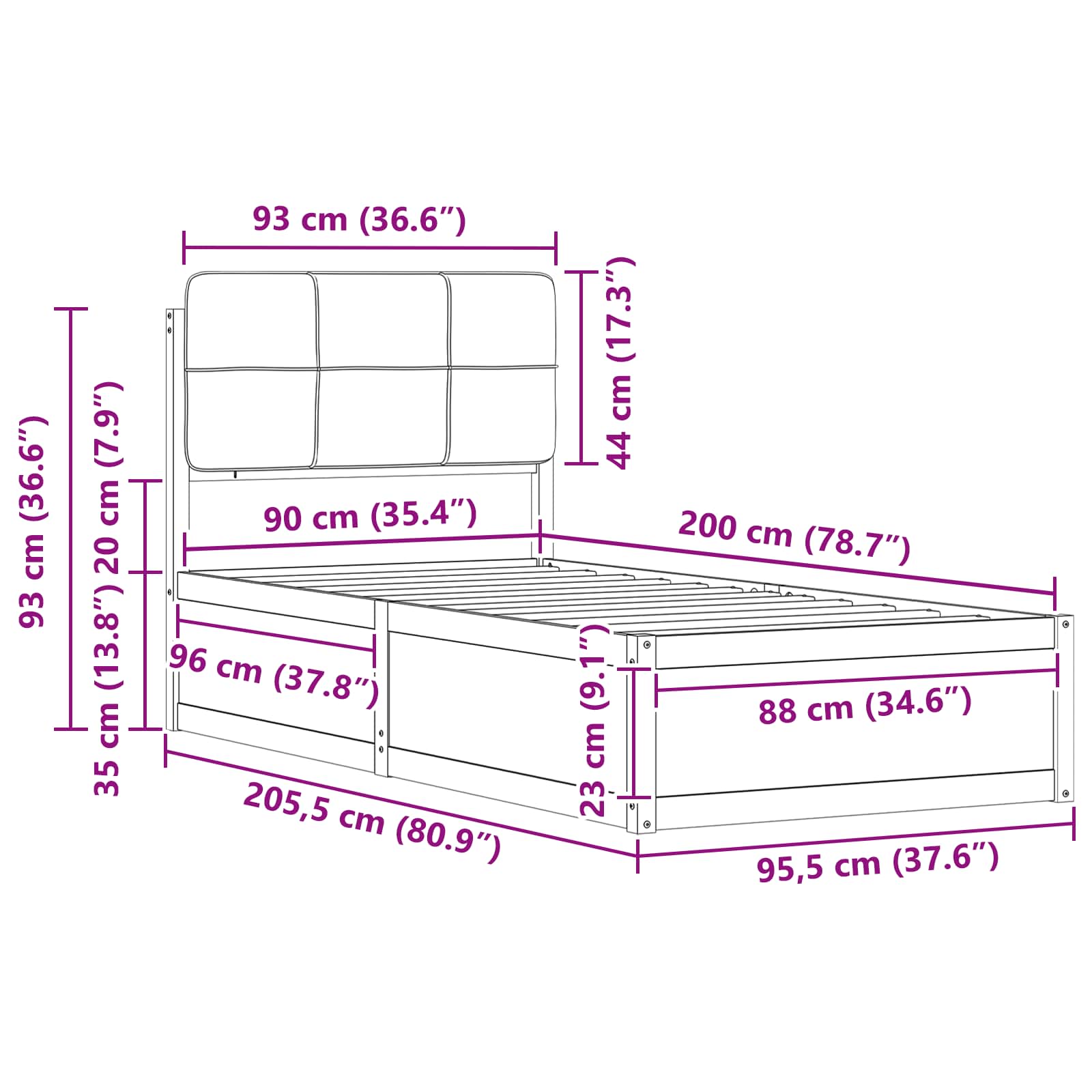 Bedframe met Gevoerd Hoofdgedeelte Taupe 90 x 200 cm