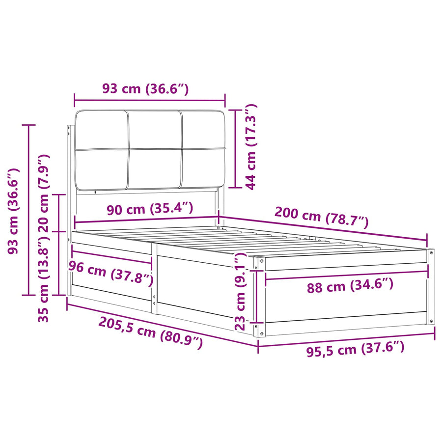 Bedframe met Gevoerd Hoofdgedeelte Lichtgrijs 90 x 200 cm