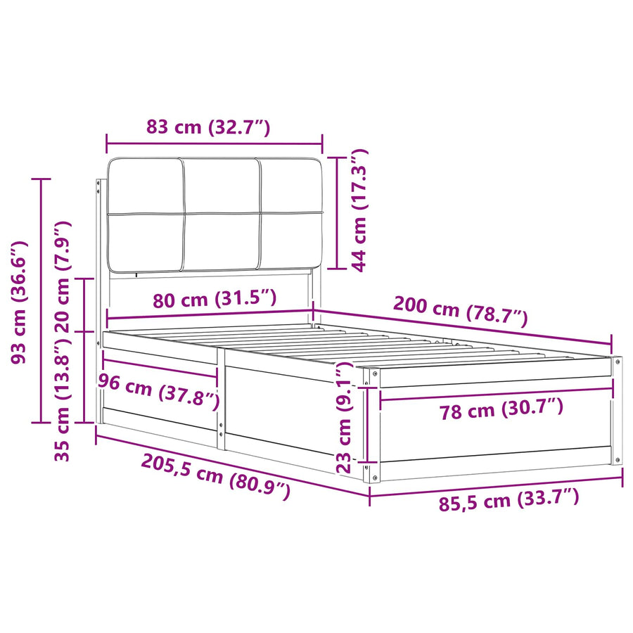 Bedframe met Gevoerd Hoofdgedeelte Lichtgrijs 80 x 200 cm