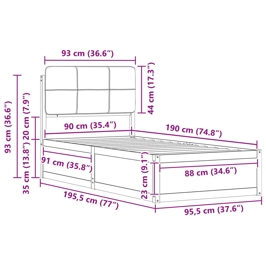 Bedframe met Gevoerd Hoofdgedeelte Zwart 90 x 190 cm