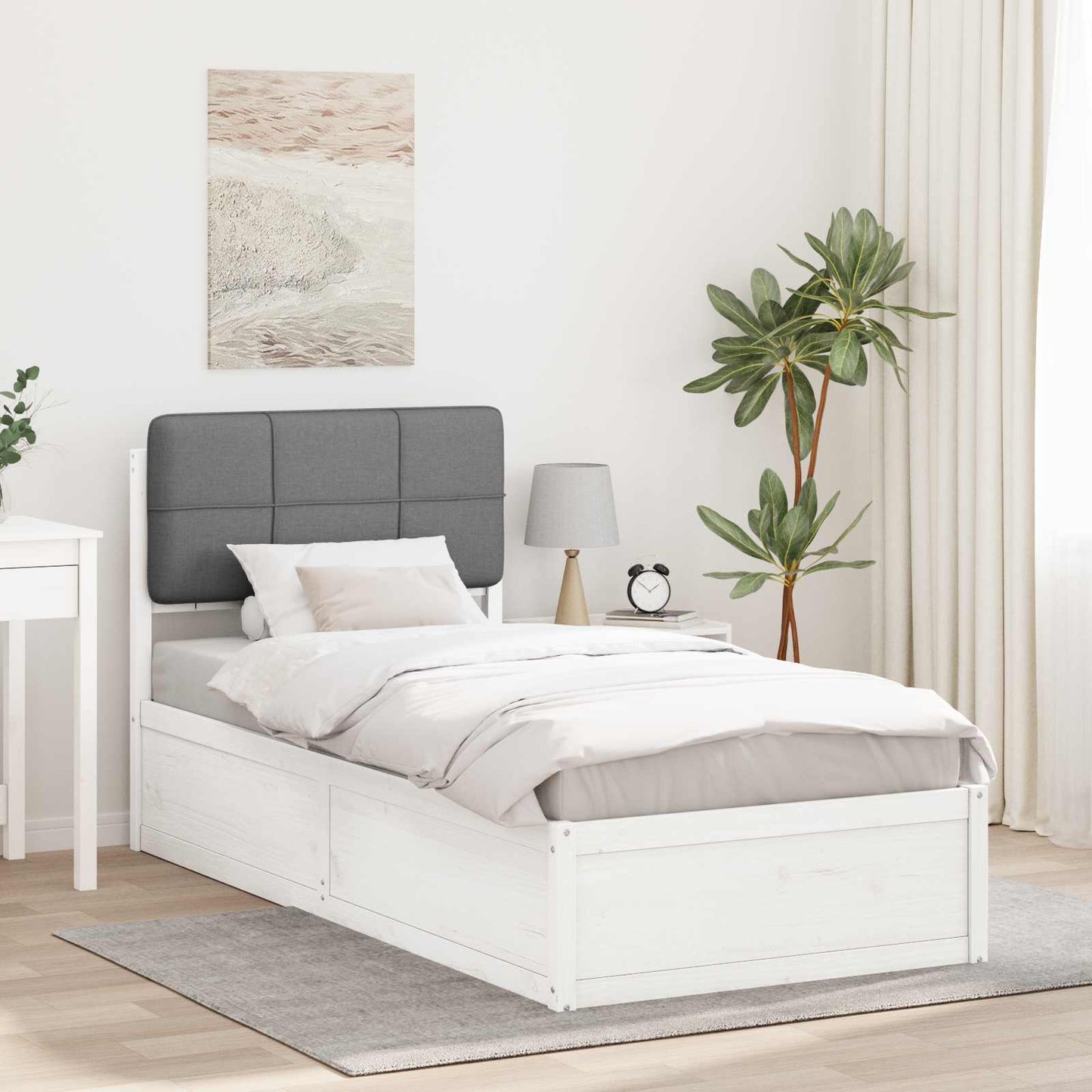 Bedframe met Gevoerd Hoofdgedeelte Lichtgrijs 90 x 190 cm