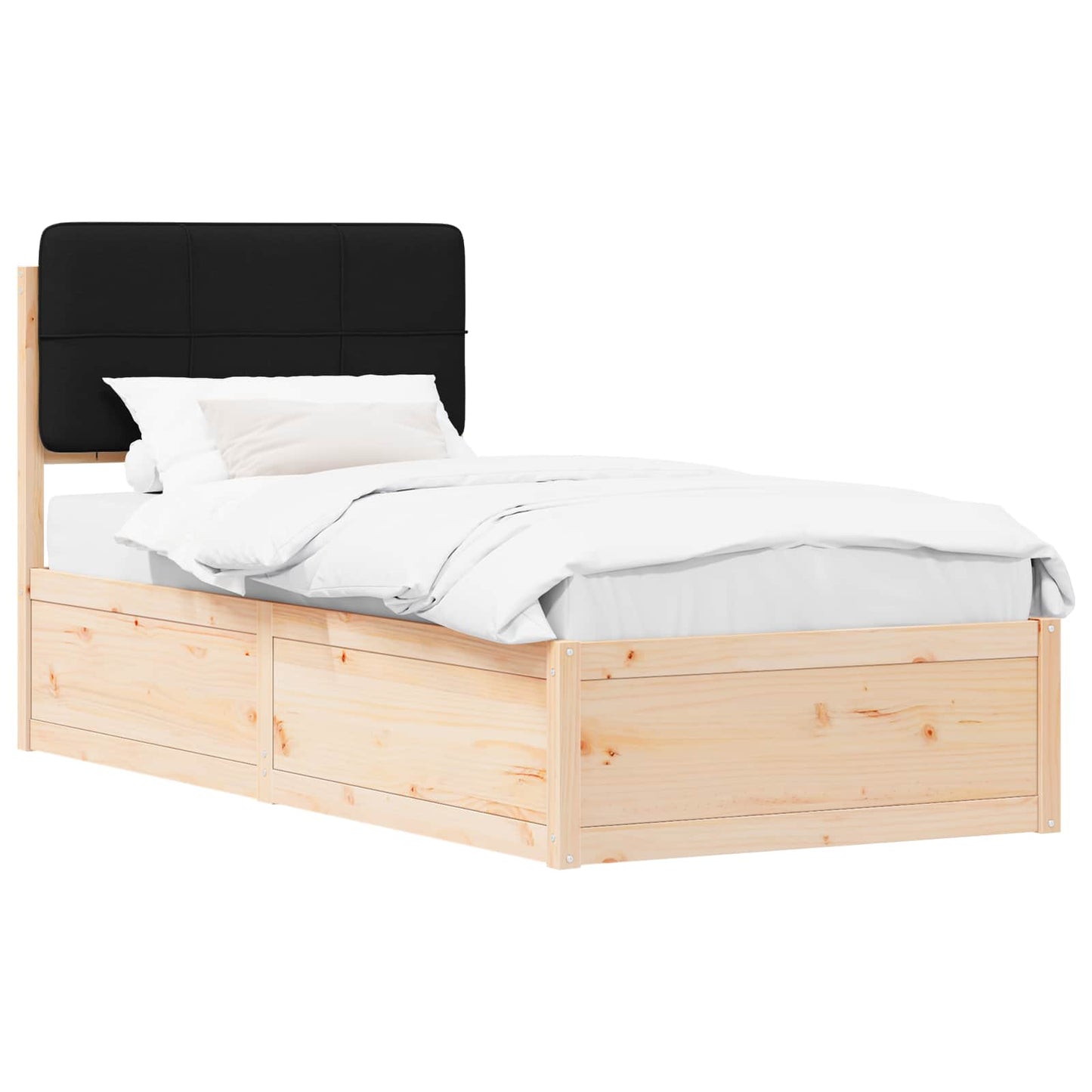 Bedframe met Gevoerd Hoofdgedeelte Zwart 75 x 190 cm