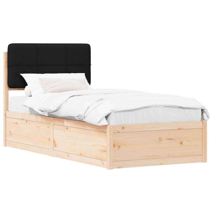Bedframe met Gevoerd Hoofdgedeelte Zwart 75 x 190 cm