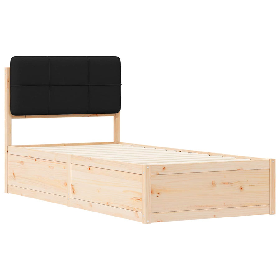 Bedframe met Gevoerd Hoofdgedeelte Zwart 75 x 190 cm