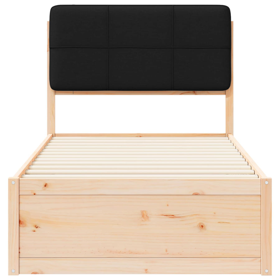 Bedframe met Gevoerd Hoofdgedeelte Zwart 75 x 190 cm
