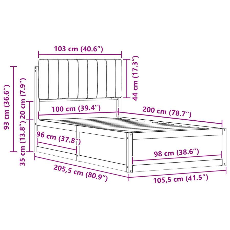 Bedframe met Gevoerd Hoofdgedeelte Lichtgrijs 100 x 200 cm