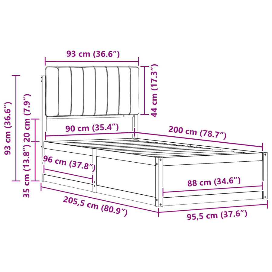Bedframe met Gevoerd Hoofdgedeelte Lichtgrijs 90 x 200 cm