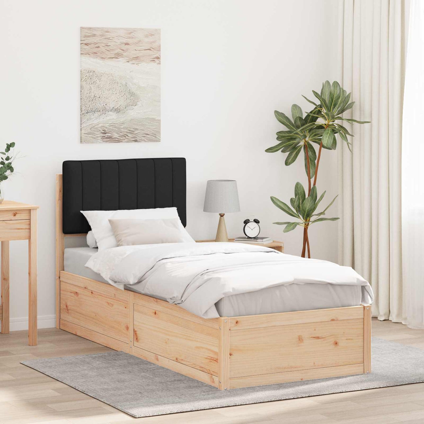 Bedframe met Gevoerd Hoofdgedeelte Zwart 80 x 200 cm
