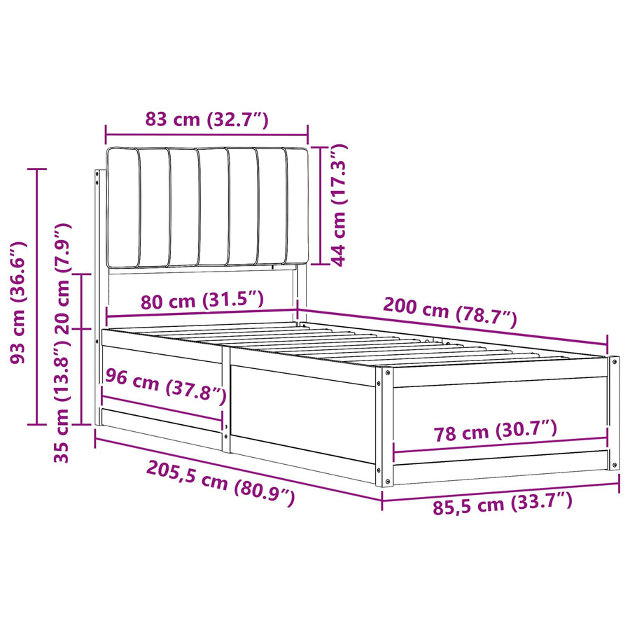 Bedframe met Gevoerd Hoofdgedeelte Taupe 80 x 200 cm