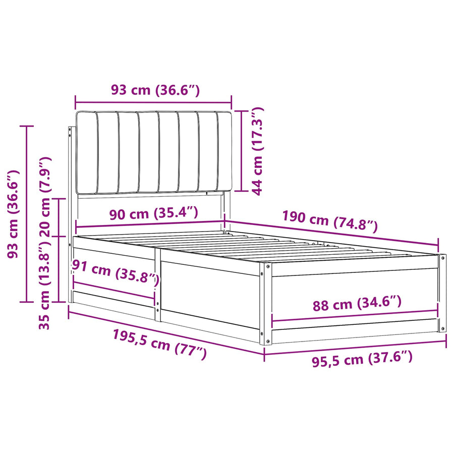 Bedframe met Gevoerd Hoofdgedeelte Lichtgrijs 90 x 190 cm