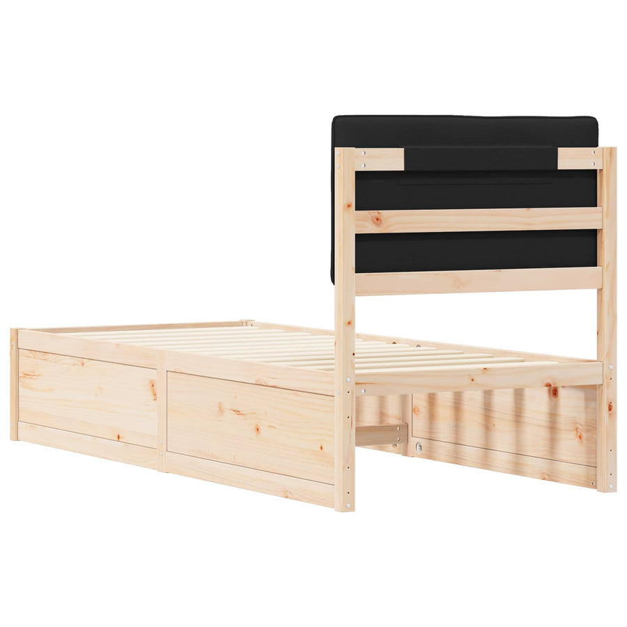 Bedframe met Gevoerd Hoofdgedeelte Zwart 75 x 190 cm