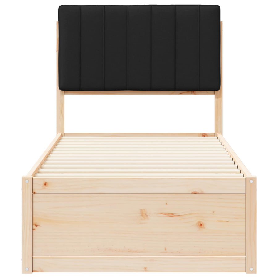 Bedframe met Gevoerd Hoofdgedeelte Zwart 75 x 190 cm