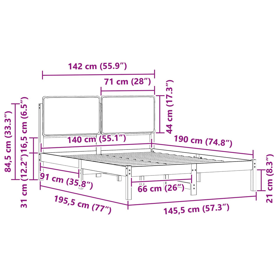 Bedframe met Gevoerd Hoofdgedeelte Zwart 140 x 190 cm