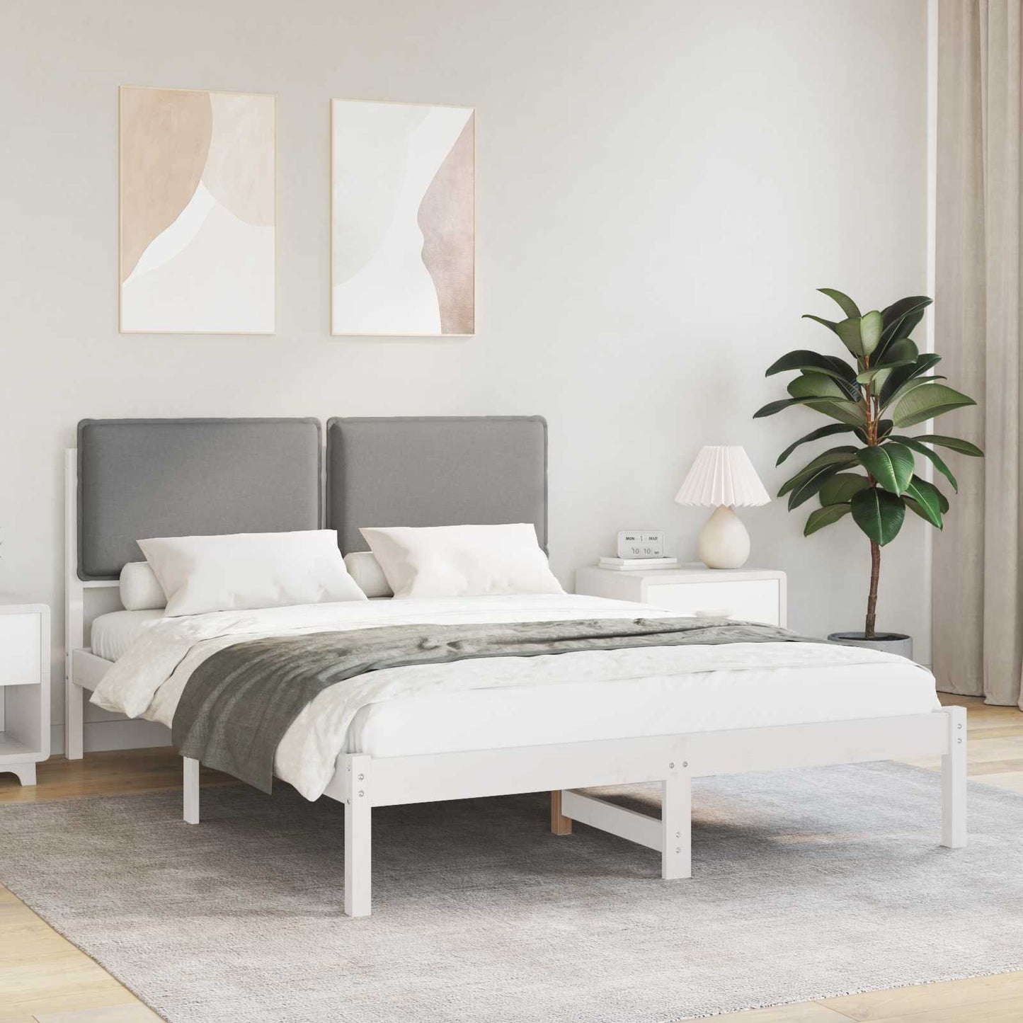 Bedframe met Gevoerd Hoofdgedeelte Lichtgrijs 140 x 190 cm