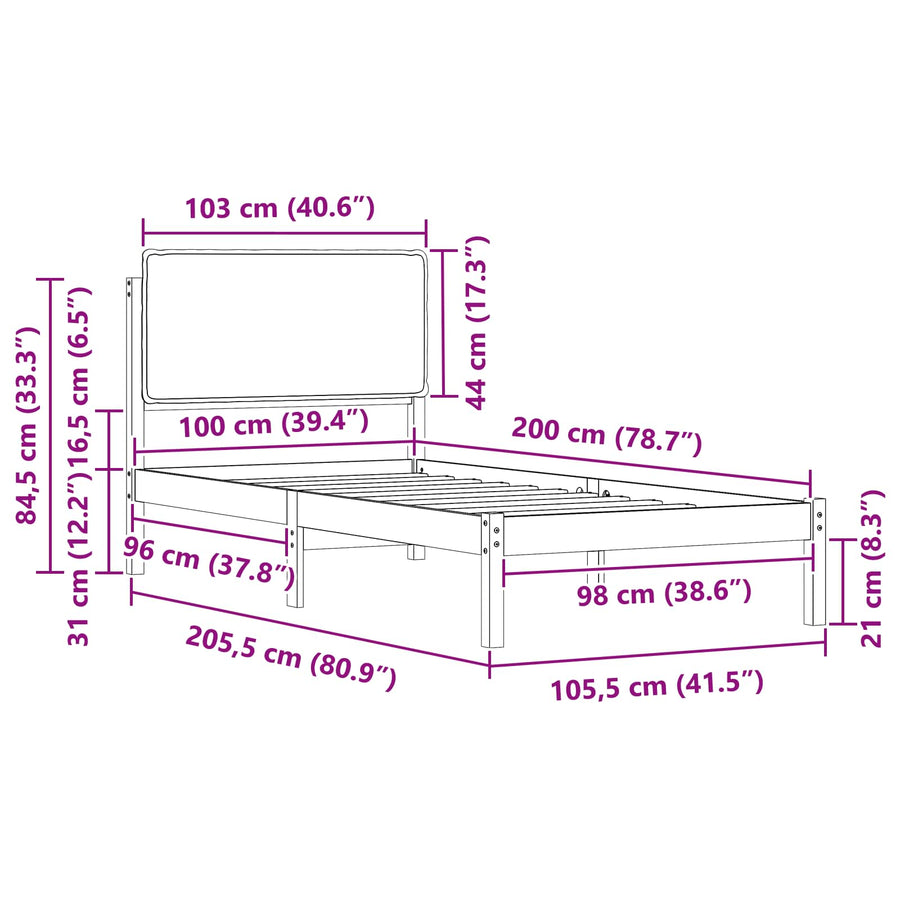 Bedframe met Gevoerd Hoofdgedeelte Lichtgrijs 100 x 200 cm