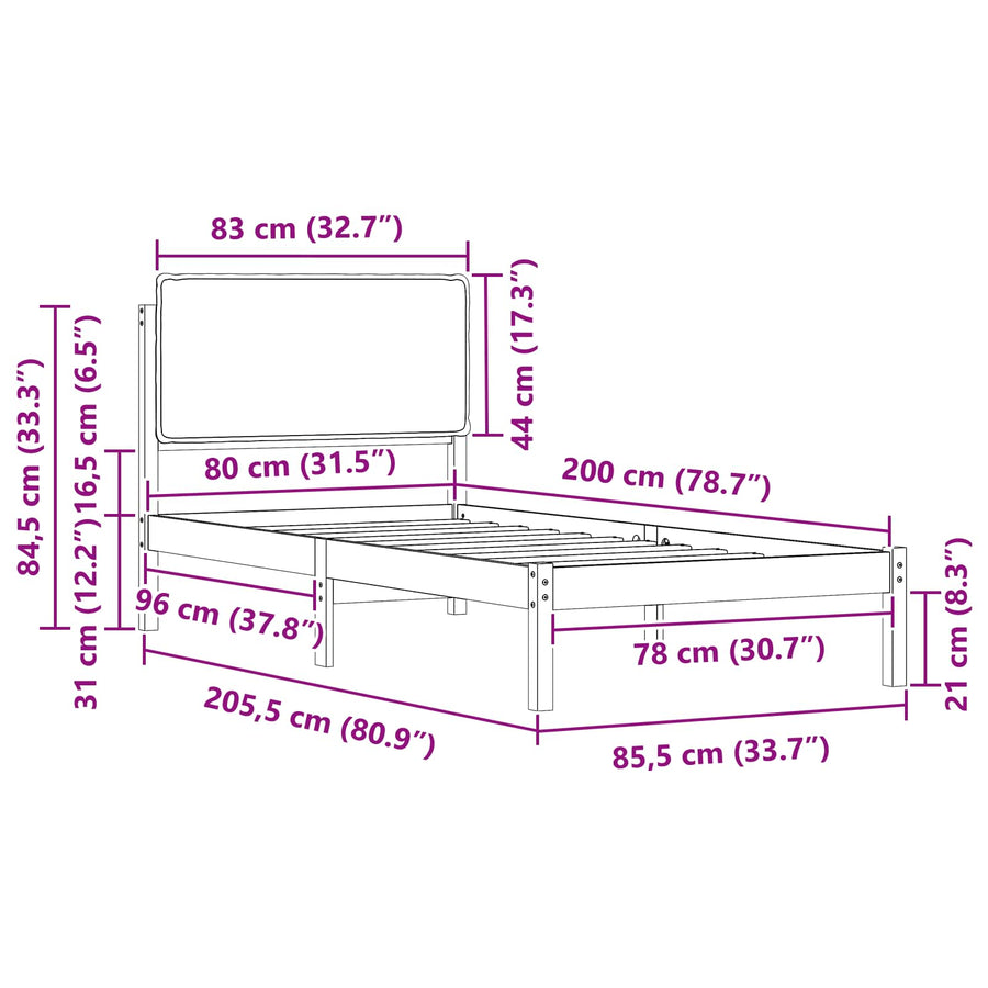 Bedframe met Gevoerd Hoofdgedeelte Lichtgrijs 80 x 200 cm