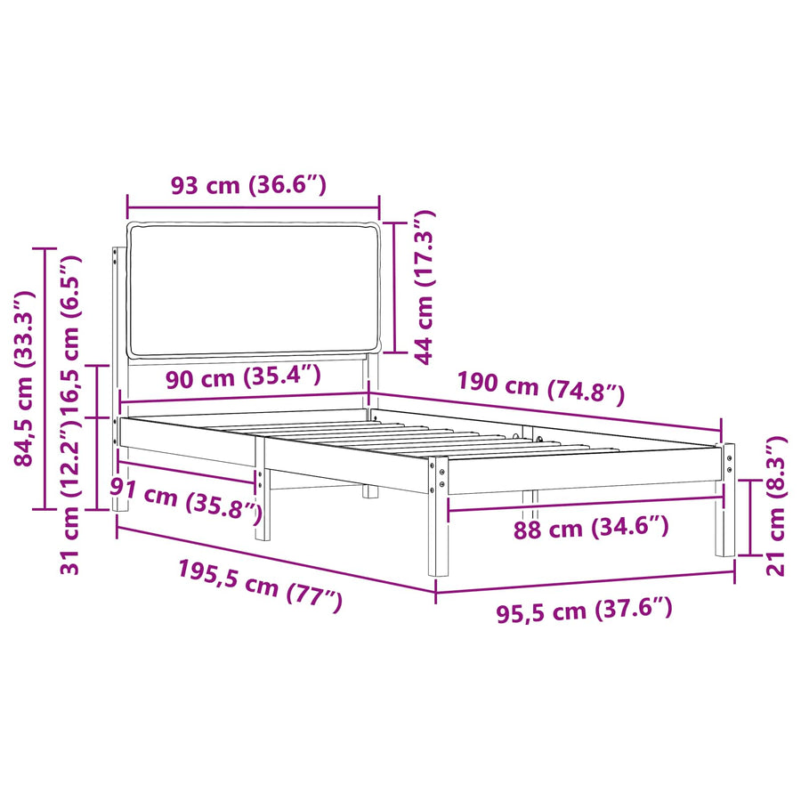 Bedframe met Gevoerd Hoofdgedeelte Donkergrijs 90 x 190 cm