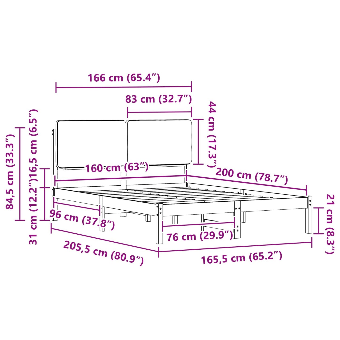Bedframe met Gevoerd Hoofdgedeelte Donkergrijs 160 x 200 cm