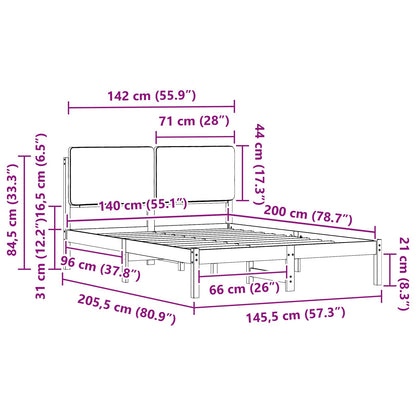 Bedframe met Gevoerd Hoofdgedeelte Lichtgrijs 140 x 200 cm