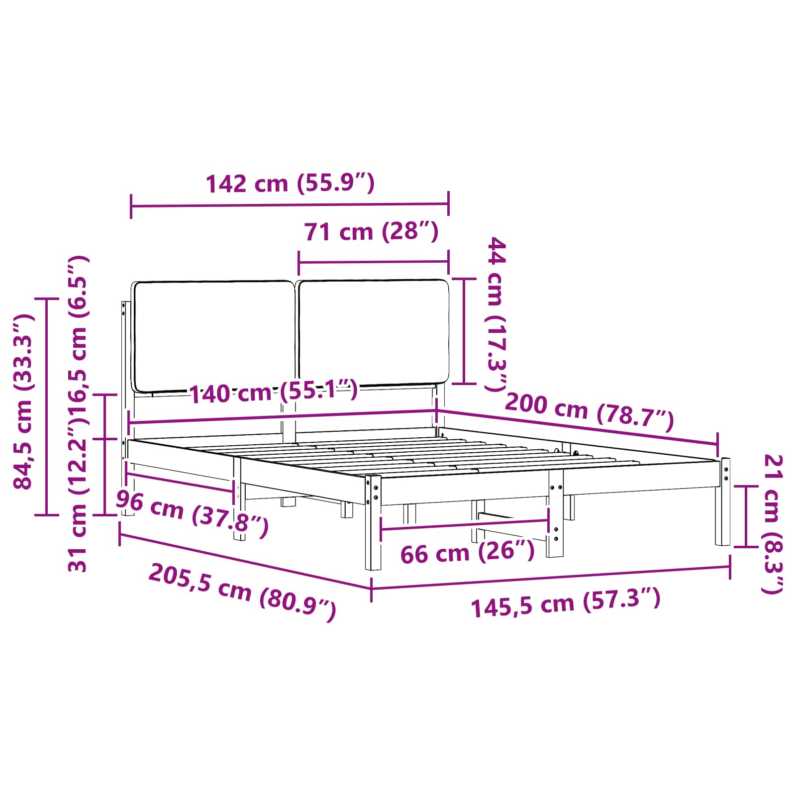Bedframe met Gevoerd Hoofdgedeelte Taupe 140 x 200 cm