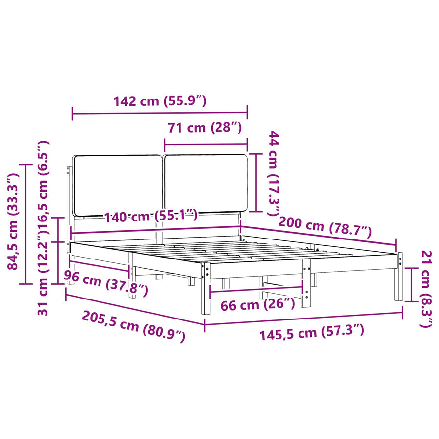 Bedframe met Gevoerd Hoofdgedeelte Lichtgrijs 140 x 200 cm