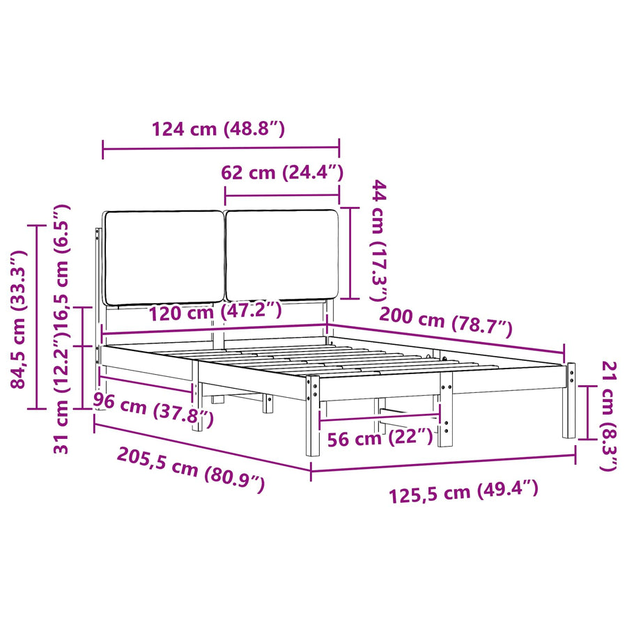 Bedframe met Gevoerd Hoofdgedeelte Lichtgrijs 120 x 200 cm