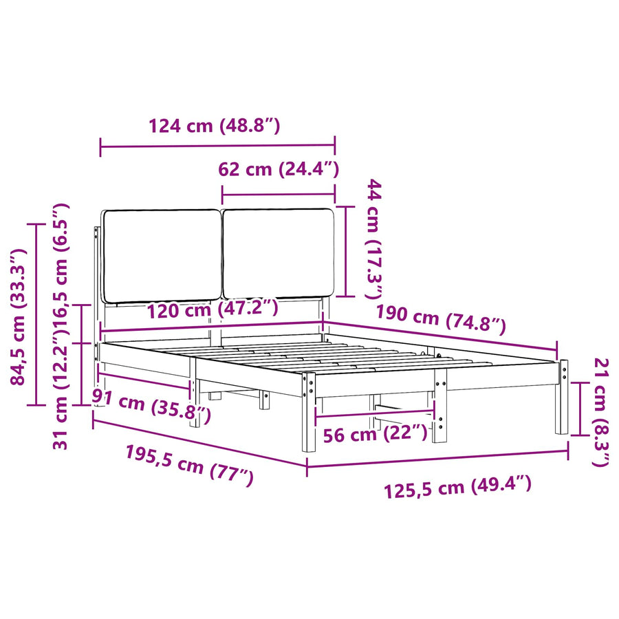 Bedframe met Gevoerd Hoofdgedeelte Donkergrijs 120 x 190 cm