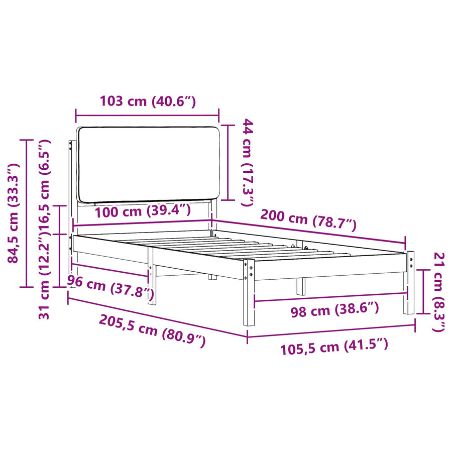 Bedframe met Gevoerd Hoofdgedeelte Donkergrijs 100 x 200 cm