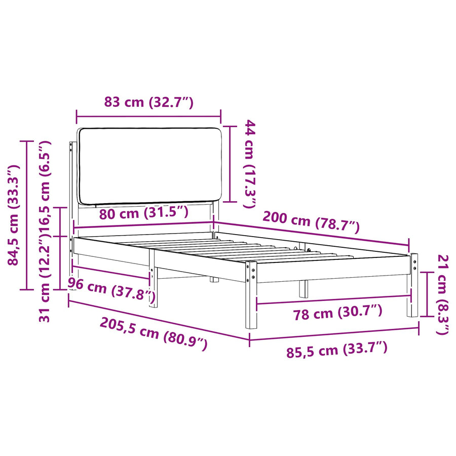 Bedframe met Gevoerd Hoofdgedeelte Taupe 80 x 200 cm