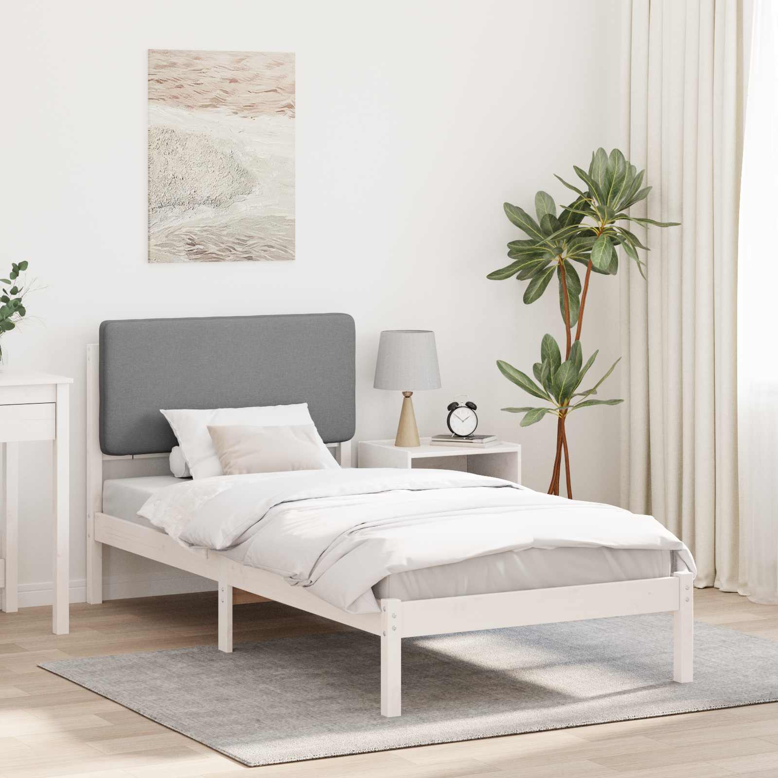 Bedframe met Gevoerd Hoofdgedeelte Lichtgrijs 75 x 190 cm