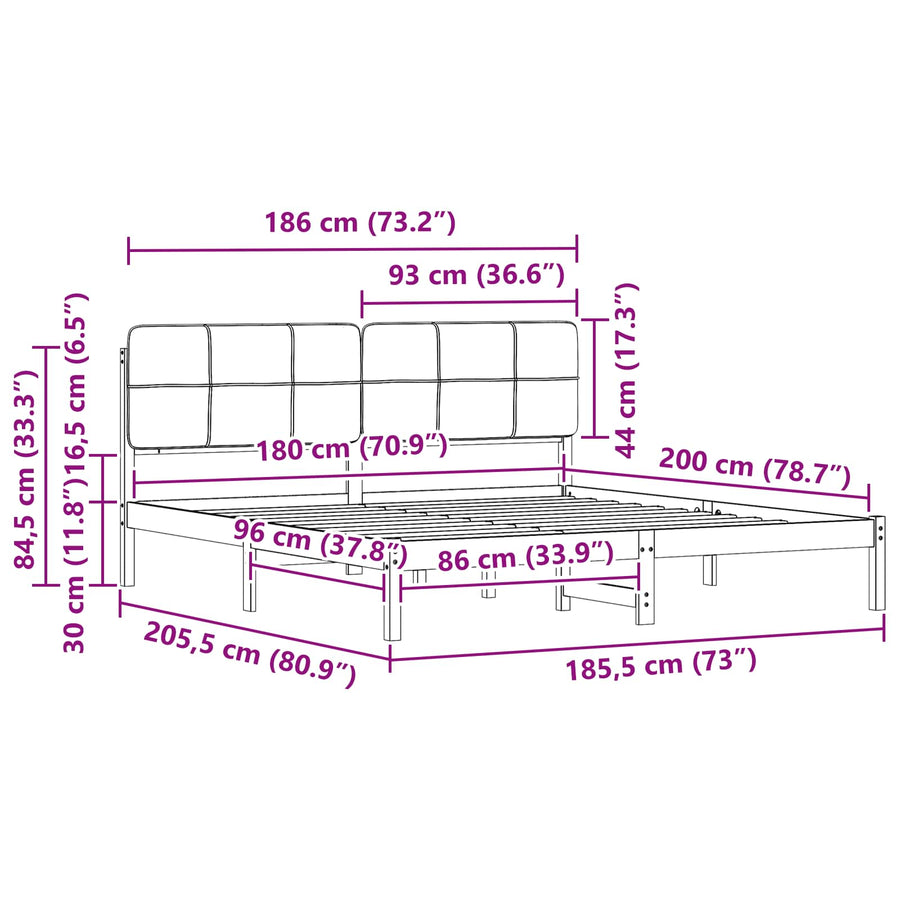 Bedframe met Gevoerd Hoofdgedeelte Lichtgrijs 180 x 200 cm