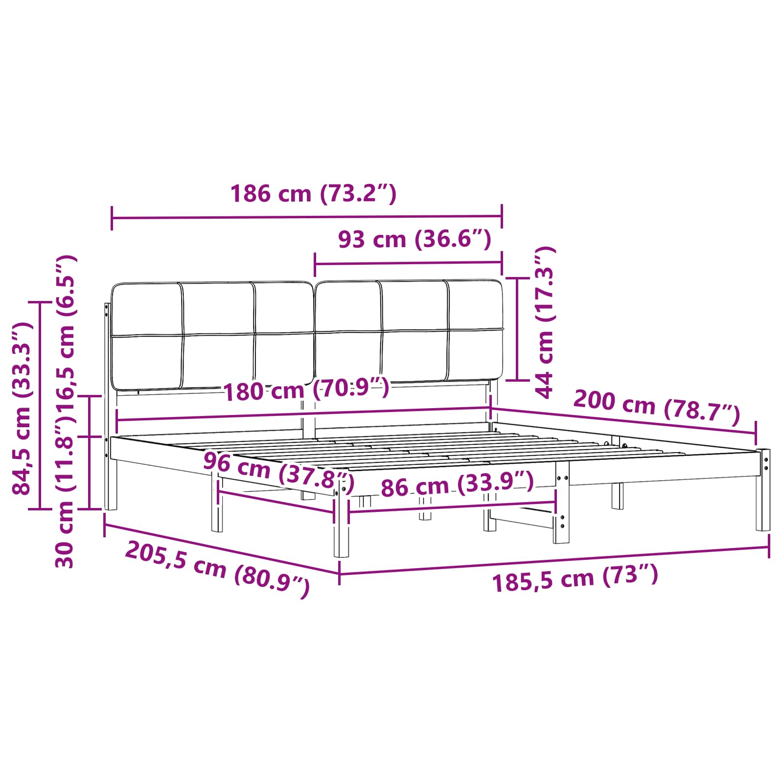 Bedframe met Gevoerd Hoofdgedeelte Lichtgrijs 180 x 200 cm