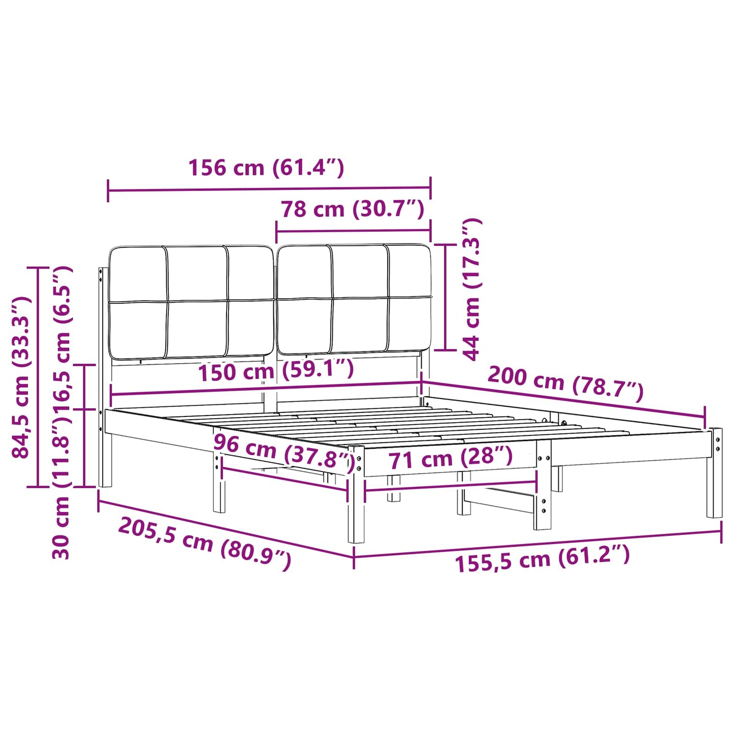 Bedframe met Gevoerd Hoofdgedeelte Lichtgrijs 150 x 200 cm